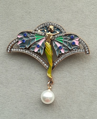 Jugendstil brosche nymphe - nymphe, gold